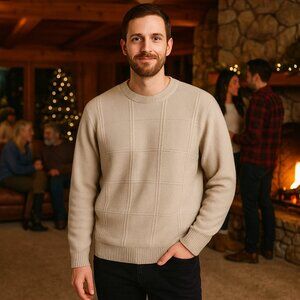 Haggar Men's Tan 100% Cotton Pullover Sweater